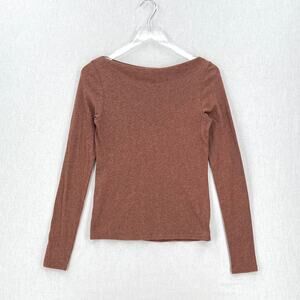 ENZA COSTA Cashmere Boatneck Top Women Medium Sepia Long Sleeve Tee NEW